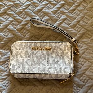 Michael Kors Cream Wristlet with Gold Accents